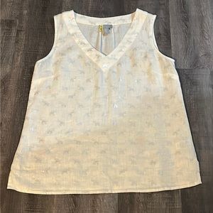 Kenar Linen Tank Off White with Silver Elephants Medium